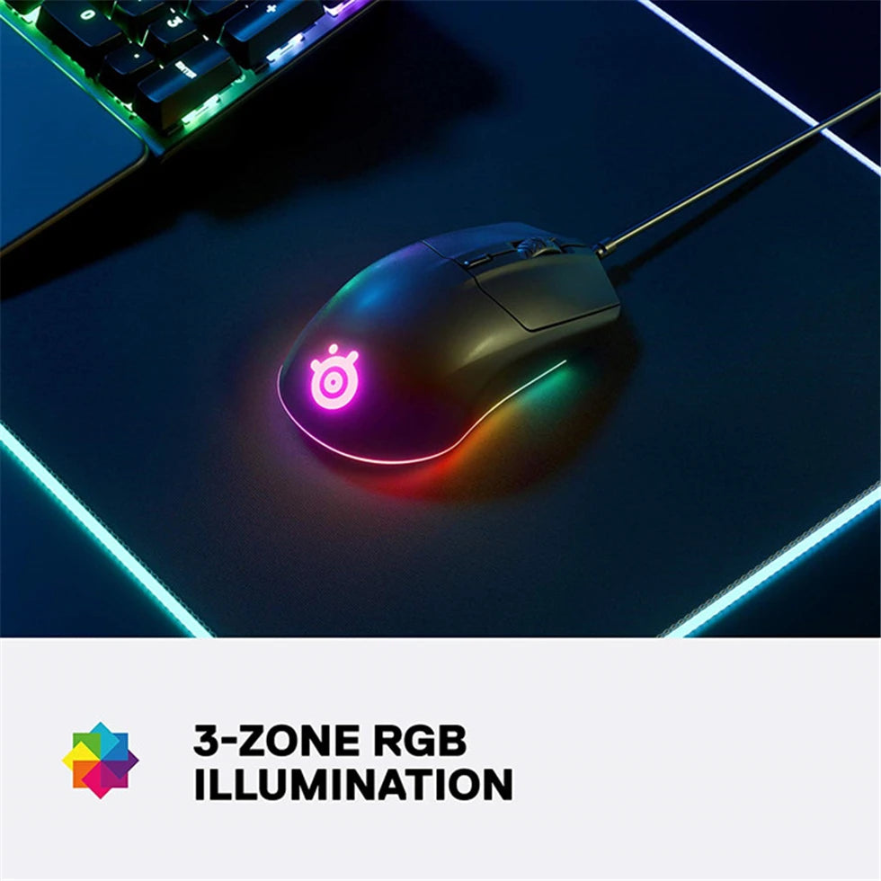 SteelSeries Rival 3 Gaming Mouse with TrueMove Core Optical Sensor, 8,500 CPI, 6 Programmable Buttons, Prism RGB Wired Gaming Mouse