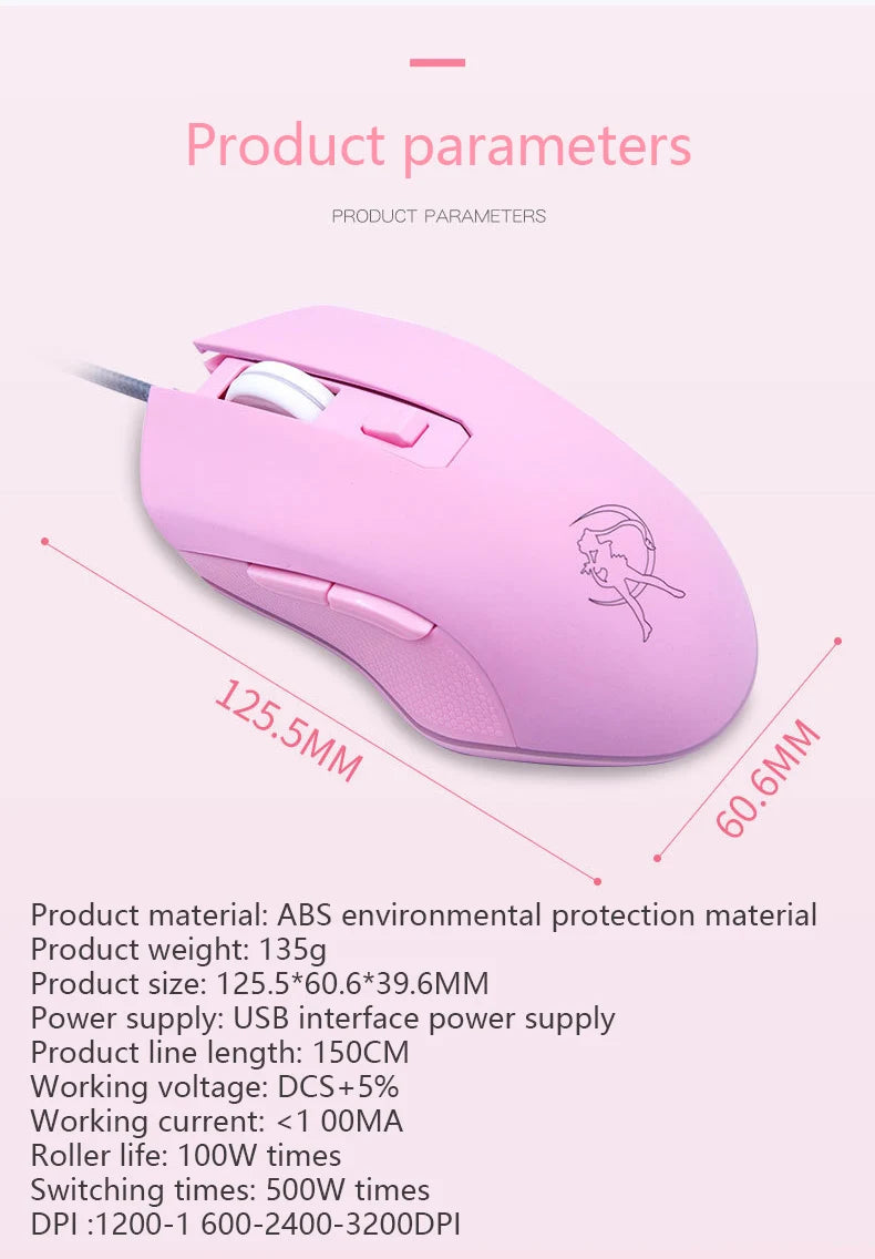 UTHAI DB49 Wired Pink Gaming Mouse, Cute RGB Wired Gaming Mouse with 3200 DPI, Silent USB Computer Mouse for PC, Laptop & Office