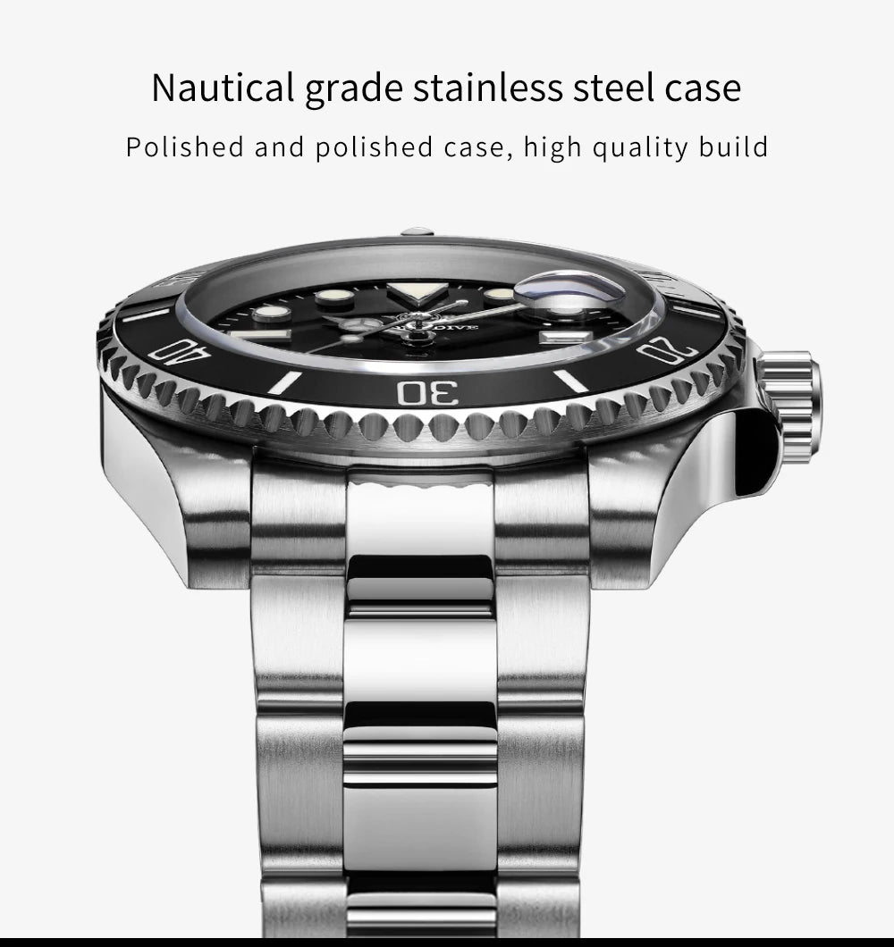 ADDIESDIVE klassische Herrenuhr mit Keramiklünette, 200m wasserdicht, lässige Quarzuhr mit BGW9 blauer Leuchtmasse, Geschenkuhr MY-H3-2