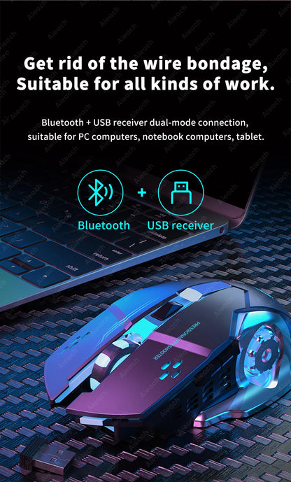 Rechargeable Wireless Gaming Mouse Bluetooth Silent Computer Mouse with RGB Backlight, USB Dual Mode, 6 Buttons, Adjustable DPI for PC, Laptop & Gaming