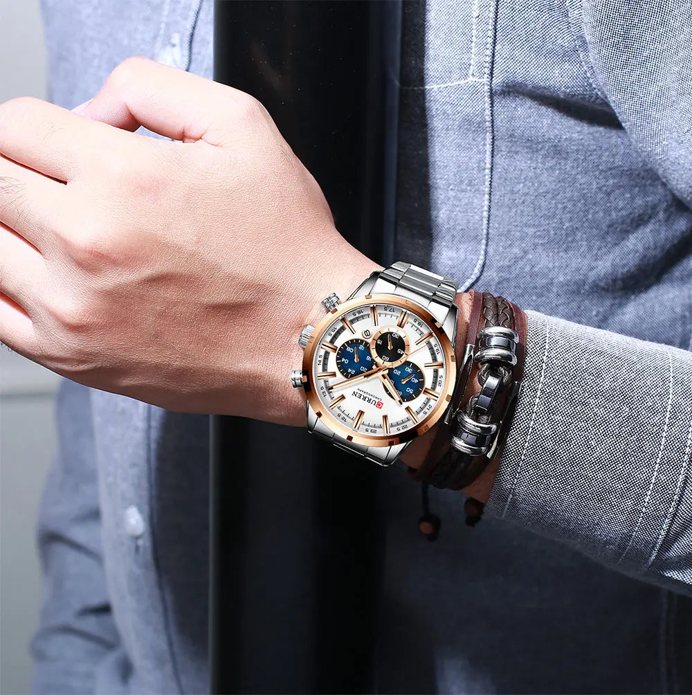 Curren Herrenuhr mit blauem Zifferblatt, Edelstahlarmband und Datumsanzeige – wasserdichte Business-Armbanduhr für Herren im Luxus-Stil