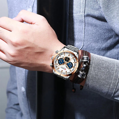 Curren Herrenuhr mit blauem Zifferblatt, Edelstahlarmband und Datumsanzeige – wasserdichte Business-Armbanduhr für Herren im Luxus-Stil