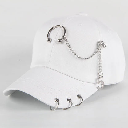 Modische Hip-Hop-Baseballkappe aus Baumwolle, kreative Piercing-Ring-Kappen, Punk, lässig für Erwachsene, einfarbig, verstellbar, Unisex-Mütze, Snapback-Kappen