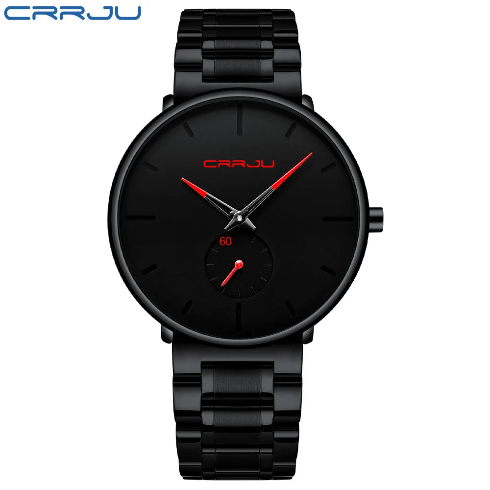 Montre pour homme CRRJU – Montre-bracelet en acier inoxydable, style décontracté et luxueux, étanche, montre de sport à quartz pour homme