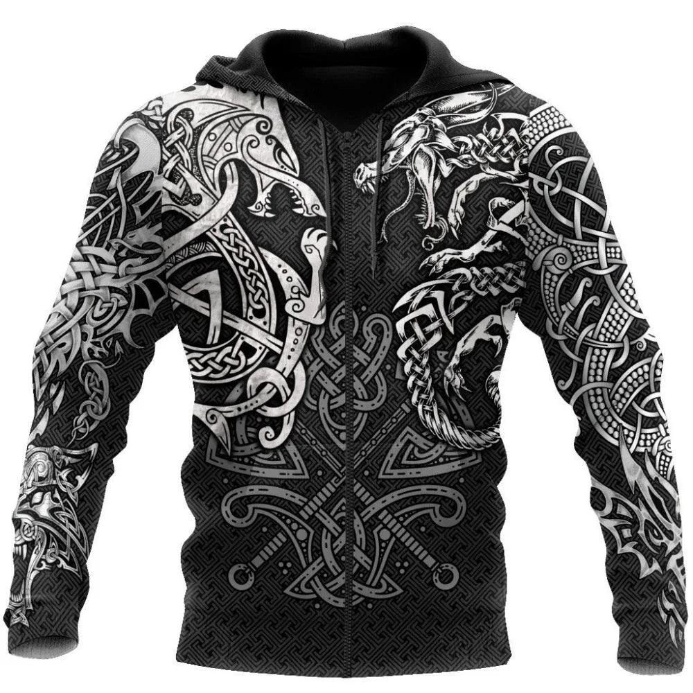 Fashion Hoodies Fenrir Wolf And Dragon Tattoo 3D All Over Printed Mens Sweatshirt Unisex Zip Pullover Casual Jacket DW0220
