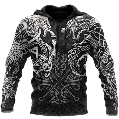 Fashion Hoodies Fenrir Wolf And Dragon Tattoo 3D All Over Printed Mens Sweatshirt Unisex Zip Pullover Casual Jacket DW0220