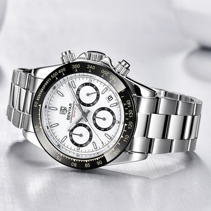 Zegarki męskie BENYAR – luksusowy chronograf, model sportowy, wodoodporny, ze stali nierdzewnej, z mechanizmem kwarcowym