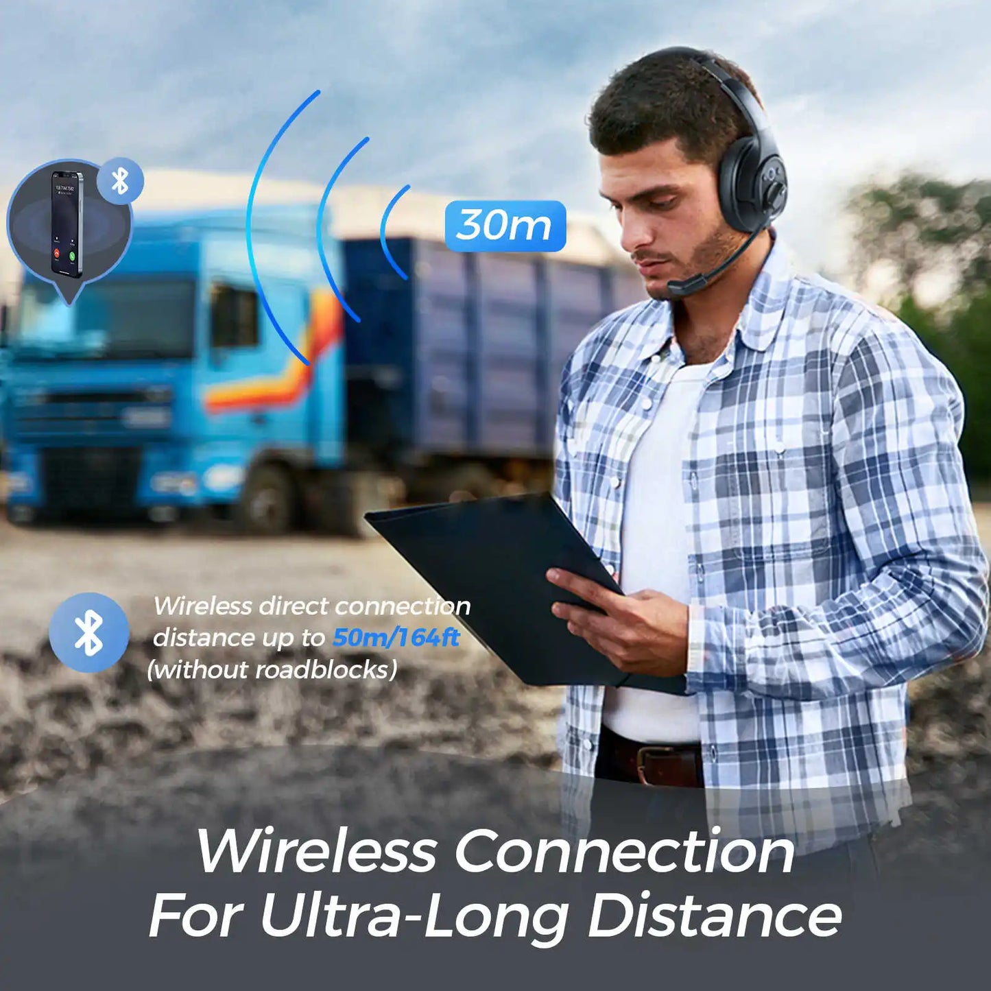 EKSA H1 Bluetooth 5.0 Headset Wireless Headphones With Mic Ai ENC Noise Cancelling Office Earphones For Driver Call Center Skype