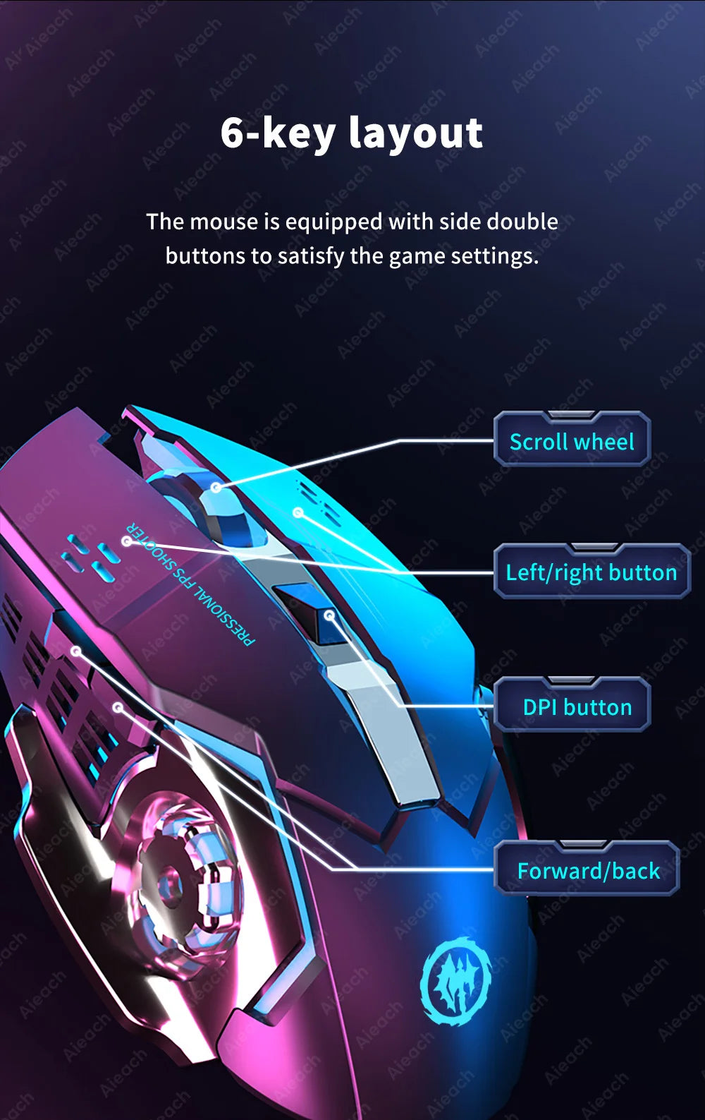 Rechargeable Wireless Gaming Mouse Bluetooth Silent Computer Mouse with RGB Backlight, USB Dual Mode, 6 Buttons, Adjustable DPI for PC, Laptop & Gaming