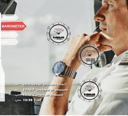 NORTH EDGE Herren-Taucheruhr Military Army Luxury aus Vollstahl – Smartwatch mit Kompass, Höhenmesser, Barometer, digitaler Uhr, wasserdicht bis 200m