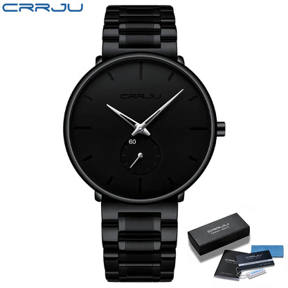 Montre pour homme CRRJU – Montre-bracelet en acier inoxydable, style décontracté et luxueux, étanche, montre de sport à quartz pour homme
