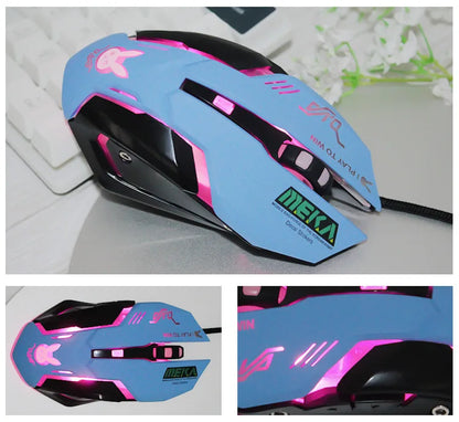 Blue Gaming Mouse DVA Anime Wired Optical Mouse with RGB Breathing Light, 2400DPI E-Sports Gaming Mouse, 6 Buttons USB Gaming Mouse