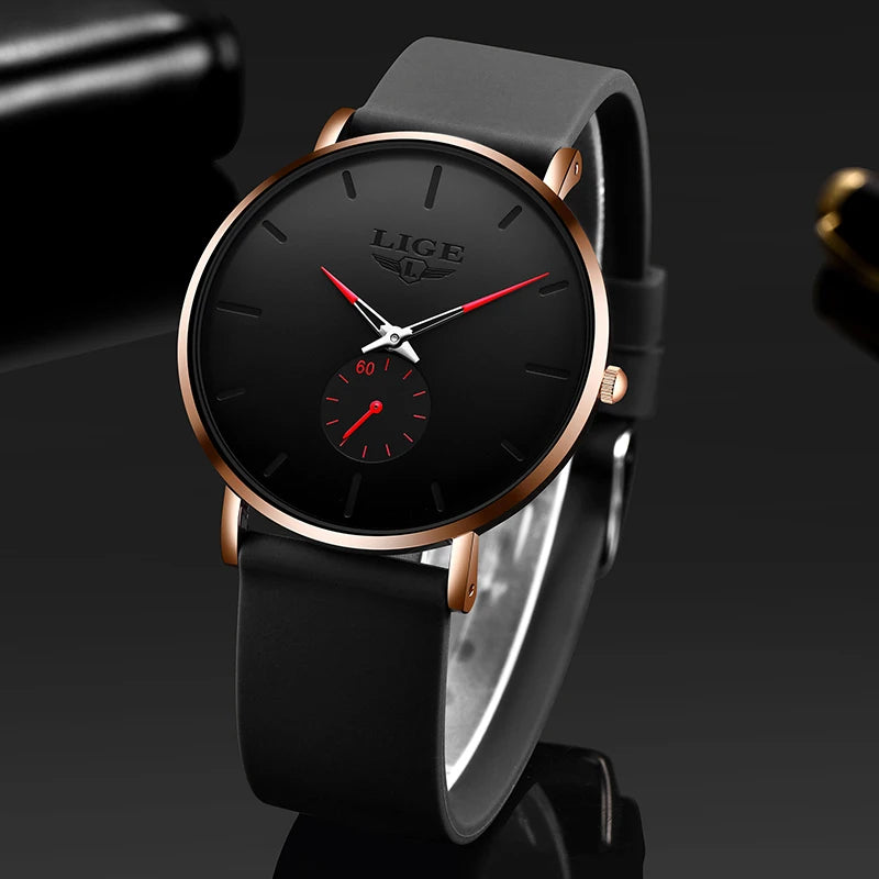 LIGE herenhorloge – Sportieve en trendy stijl, luxemerk, waterdicht, strak en ultradun ontwerp, quartzhorloge voor heren.