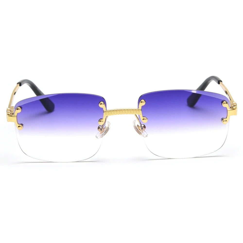 Kachawoo no frame square sunglasses women uv400 brown blue gradient lens metal rimless sun glasses for men popular high quality