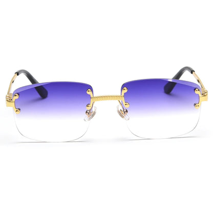 Kachawoo no frame square sunglasses women uv400 brown blue gradient lens metal rimless sun glasses for men popular high quality