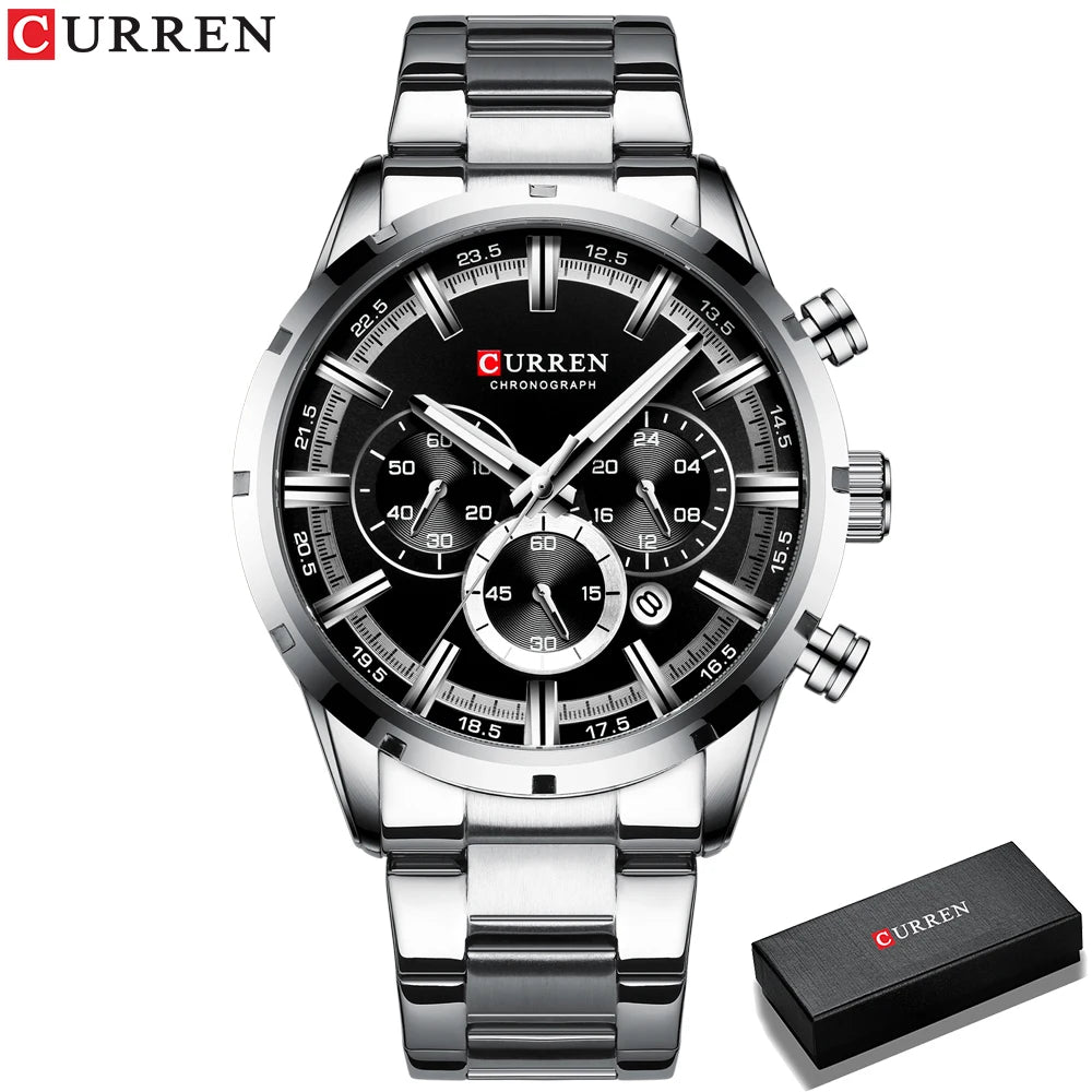 Curren Herrenuhr mit blauem Zifferblatt, Edelstahlarmband und Datumsanzeige – wasserdichte Business-Armbanduhr für Herren im Luxus-Stil
