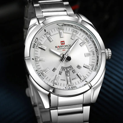 Ceas pentru bărbați NAVIFORCE, realizat integral din oțel, rezistent la apă, stil casual, mecanism cu cuarț și afișaj al datei – Ceas de mână de lux pentru bărbați, de la o marcă de renume.