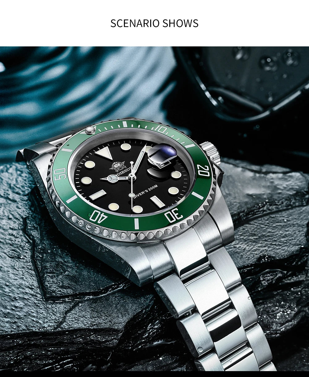 ADDIESDIVE klassische Herrenuhr mit Keramiklünette, 200m wasserdicht, lässige Quarzuhr mit BGW9 blauer Leuchtmasse, Geschenkuhr MY-H3-2