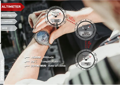 NORTH EDGE Herren-Taucheruhr Military Army Luxury aus Vollstahl – Smartwatch mit Kompass, Höhenmesser, Barometer, digitaler Uhr, wasserdicht bis 200m