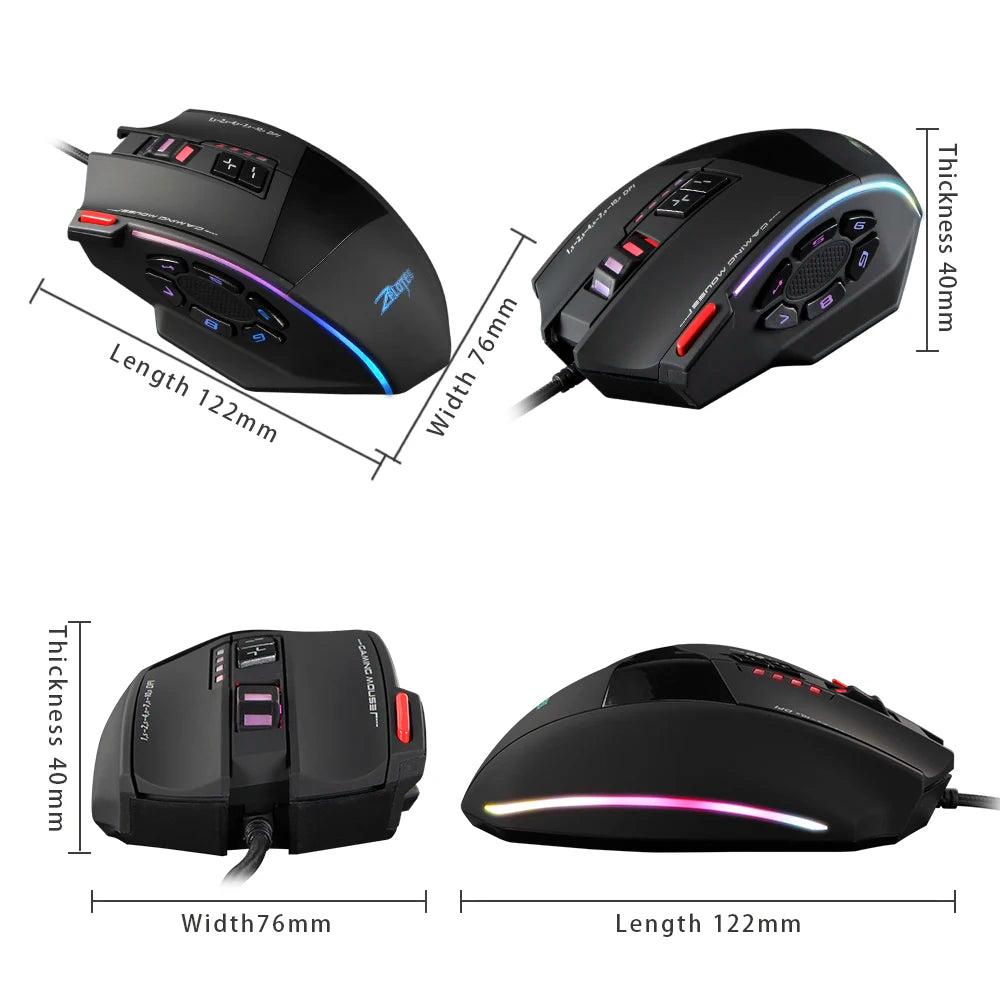 ZELOTES C-13 RGB Gaming Mouse, 10000 DPI Wired Gaming Mouse with 13 Programmable Buttons, RGB Backlit USB Gaming Mouse for PC & Desktop