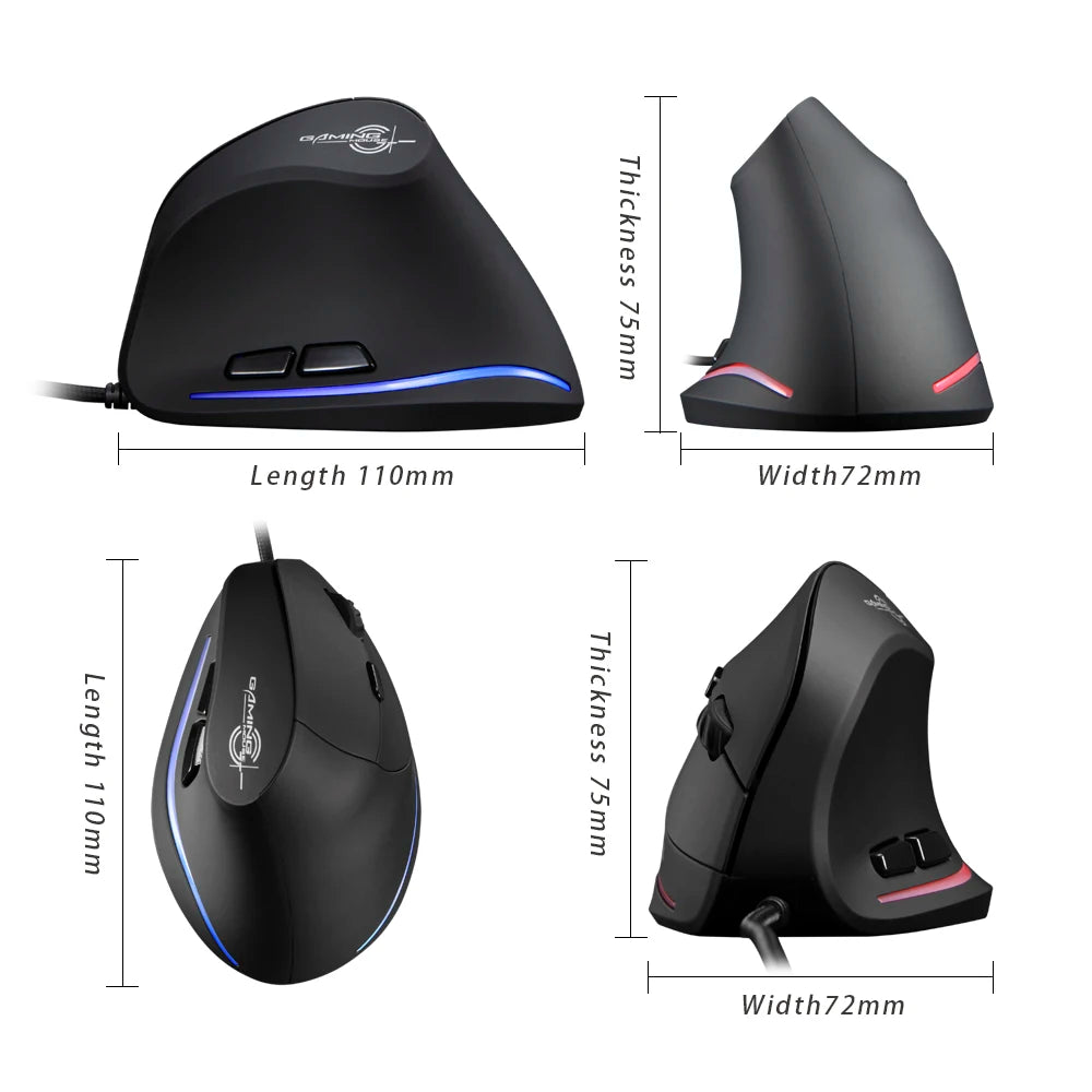 ZELOTES T-20 Ergonomic Wired Vertical Mouse, Rechargeable 3200 DPI Gaming Mouse for PC, Mac & Laptop with 6 Programmable Buttons