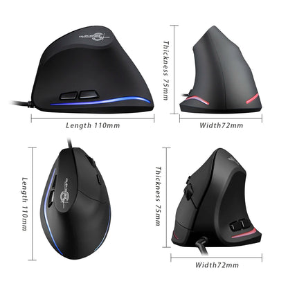 ZELOTES T-20 Ergonomic Wired Vertical Mouse, Rechargeable 3200 DPI Gaming Mouse for PC, Mac & Laptop with 6 Programmable Buttons