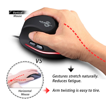 ZELOTES T-20 Ergonomic Wired Vertical Mouse, Rechargeable 3200 DPI Gaming Mouse for PC, Mac & Laptop with 6 Programmable Buttons