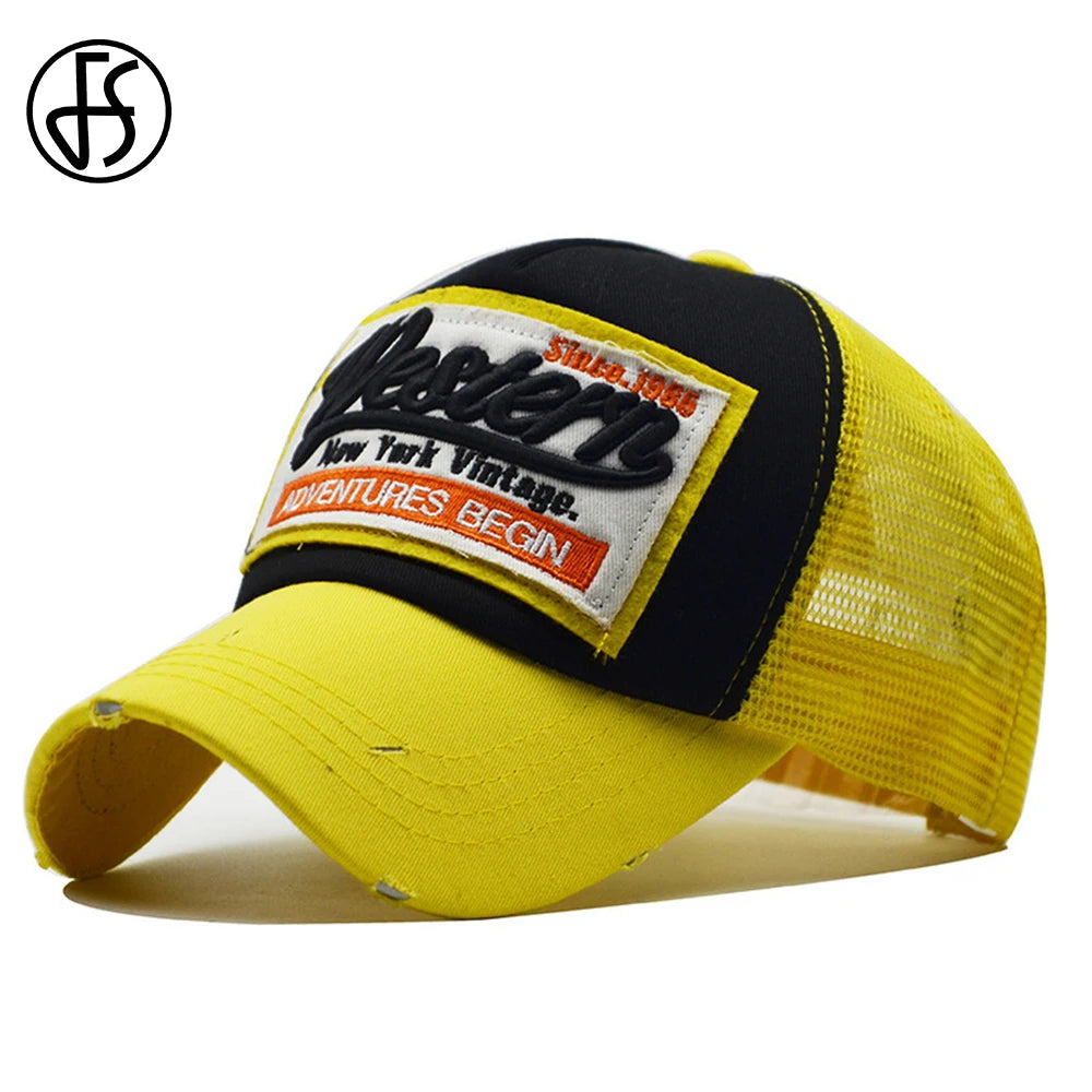 FS Brand gulgrøn mesh-truckerhat, sommer- og street-baseballkasketter til mænd og kvinder, modekasket med snapback, hiphop-kasket, Gorra Hombre
