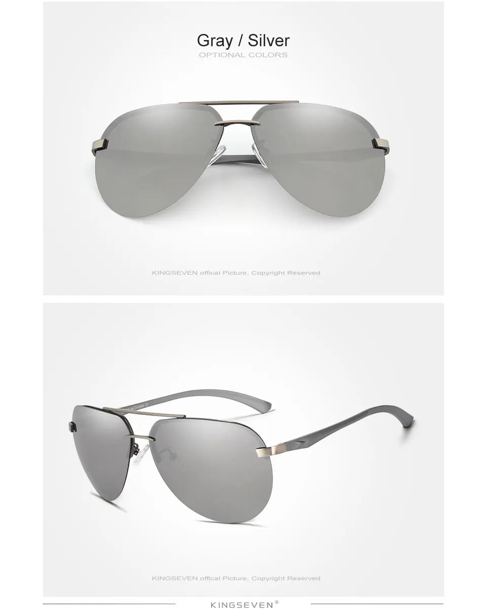 KINGSEVEN Aluminum Magnesium Polarized Rimless Lens Sunglasses For Men High Definition Retro Women Eyewear Oculos de sol