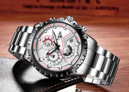 LIGE Men’s Watch – Trendy quartz watch, luxury brand, all-steel, professional style, water-resistant and sporty – Supplied with box