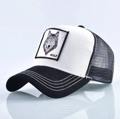 Cappellino da baseball da uomo K Snapback Trucker in rete traspirante per donna, cappellino da baseball casual da esterno con toppa ricamata raffigurante un lupo
