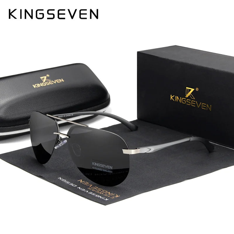 KINGSEVEN Aluminum Magnesium Polarized Rimless Lens Sunglasses For Men High Definition Retro Women Eyewear Oculos de sol