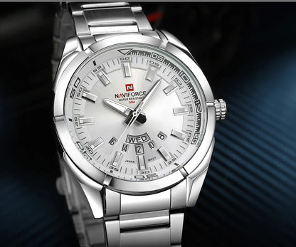 Ceas pentru bărbați NAVIFORCE, realizat integral din oțel, rezistent la apă, stil casual, mecanism cu cuarț și afișaj al datei – Ceas de mână de lux pentru bărbați, de la o marcă de renume.