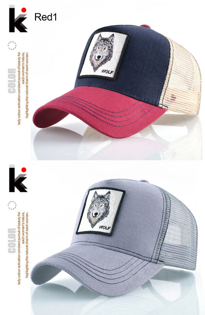 Cappellino da baseball da uomo K Snapback Trucker in rete traspirante per donna, cappellino da baseball casual da esterno con toppa ricamata raffigurante un lupo