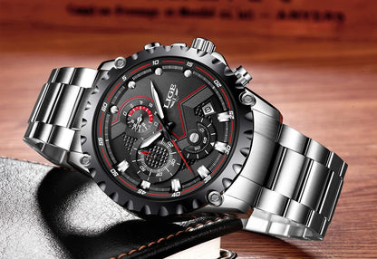 LIGE Men’s Watch – Trendy quartz watch, luxury brand, all-steel, professional style, water-resistant and sporty – Supplied with box