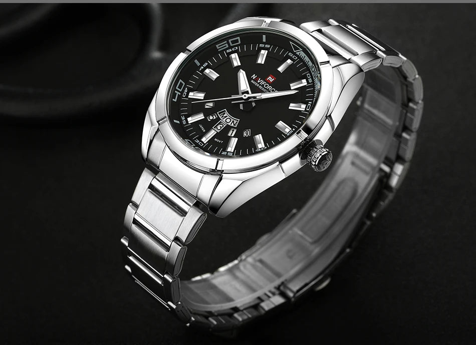 Ceas pentru bărbați NAVIFORCE, realizat integral din oțel, rezistent la apă, stil casual, mecanism cu cuarț și afișaj al datei – Ceas de mână de lux pentru bărbați, de la o marcă de renume.