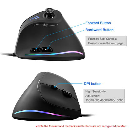 ZELOTES C18 Wired Vertical Ergonomic Gaming Mouse, 10000 DPI RGB Programmable Laser Mouse with 11 Buttons for PC Computer