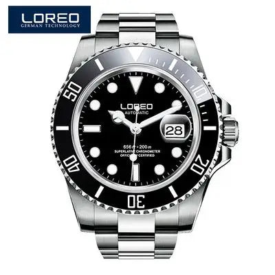 LOREO New Sapphire Glass Automatic Mechanical Watch Luxury Steel 200m Waterproof Business Watch Men Watches Reloj Hombre