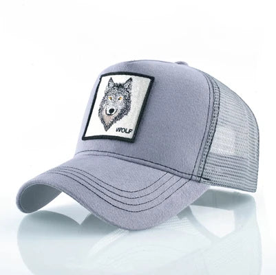 Cappellino da baseball da uomo K Snapback Trucker in rete traspirante per donna, cappellino da baseball casual da esterno con toppa ricamata raffigurante un lupo