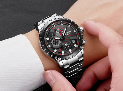 LIGE Men’s Watch – Trendy quartz watch, luxury brand, all-steel, professional style, water-resistant and sporty – Supplied with box