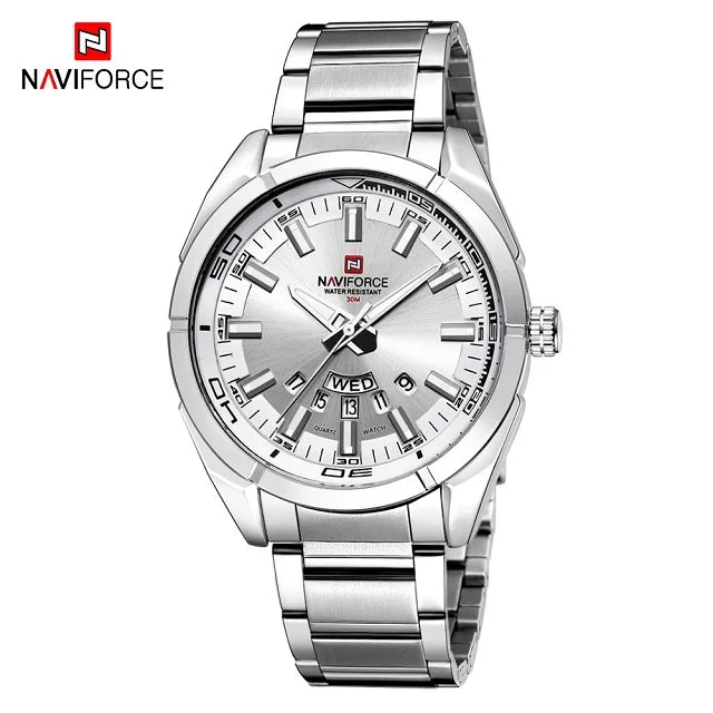 Ceas pentru bărbați NAVIFORCE, realizat integral din oțel, rezistent la apă, stil casual, mecanism cu cuarț și afișaj al datei – Ceas de mână de lux pentru bărbați, de la o marcă de renume.