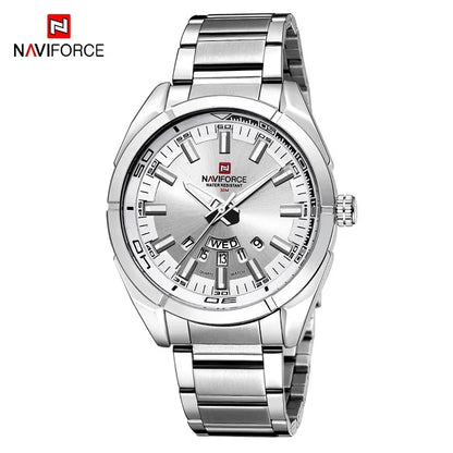 Ceas pentru bărbați NAVIFORCE, realizat integral din oțel, rezistent la apă, stil casual, mecanism cu cuarț și afișaj al datei – Ceas de mână de lux pentru bărbați, de la o marcă de renume.