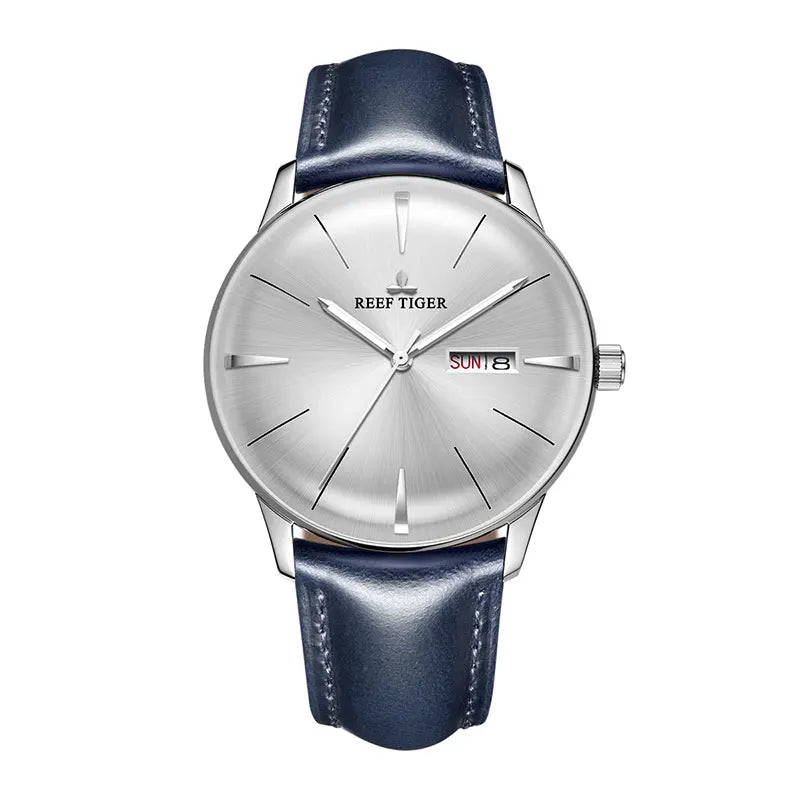 Reef Tiger/RT Luxury Dress Watch Men Genuine Leather Strap Blue Watch Automatic Mechanical Watches Waterproof Date Watch RGA8238