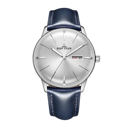 Reef Tiger/RT Luxury Dress Watch Men Genuine Leather Strap Blue Watch Automatic Mechanical Watches Waterproof Date Watch RGA8238