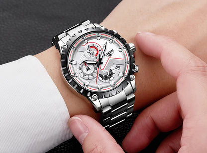 LIGE Men’s Watch – Trendy quartz watch, luxury brand, all-steel, professional style, water-resistant and sporty – Supplied with box