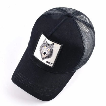 Cappellino da baseball da uomo K Snapback Trucker in rete traspirante per donna, cappellino da baseball casual da esterno con toppa ricamata raffigurante un lupo