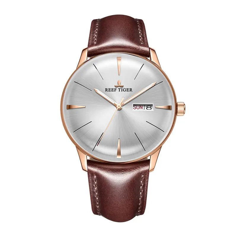 Reef Tiger/RT Luxury Dress Watch Men Genuine Leather Strap Blue Watch Automatic Mechanical Watches Waterproof Date Watch RGA8238