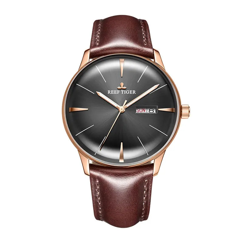 Reef Tiger/RT Luxury Dress Watch Men Genuine Leather Strap Blue Watch Automatic Mechanical Watches Waterproof Date Watch RGA8238