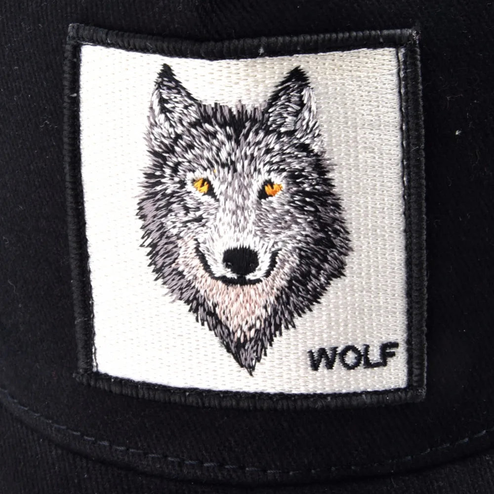 Cappellino da baseball da uomo K Snapback Trucker in rete traspirante per donna, cappellino da baseball casual da esterno con toppa ricamata raffigurante un lupo