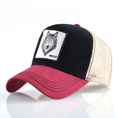 Cappellino da baseball da uomo K Snapback Trucker in rete traspirante per donna, cappellino da baseball casual da esterno con toppa ricamata raffigurante un lupo